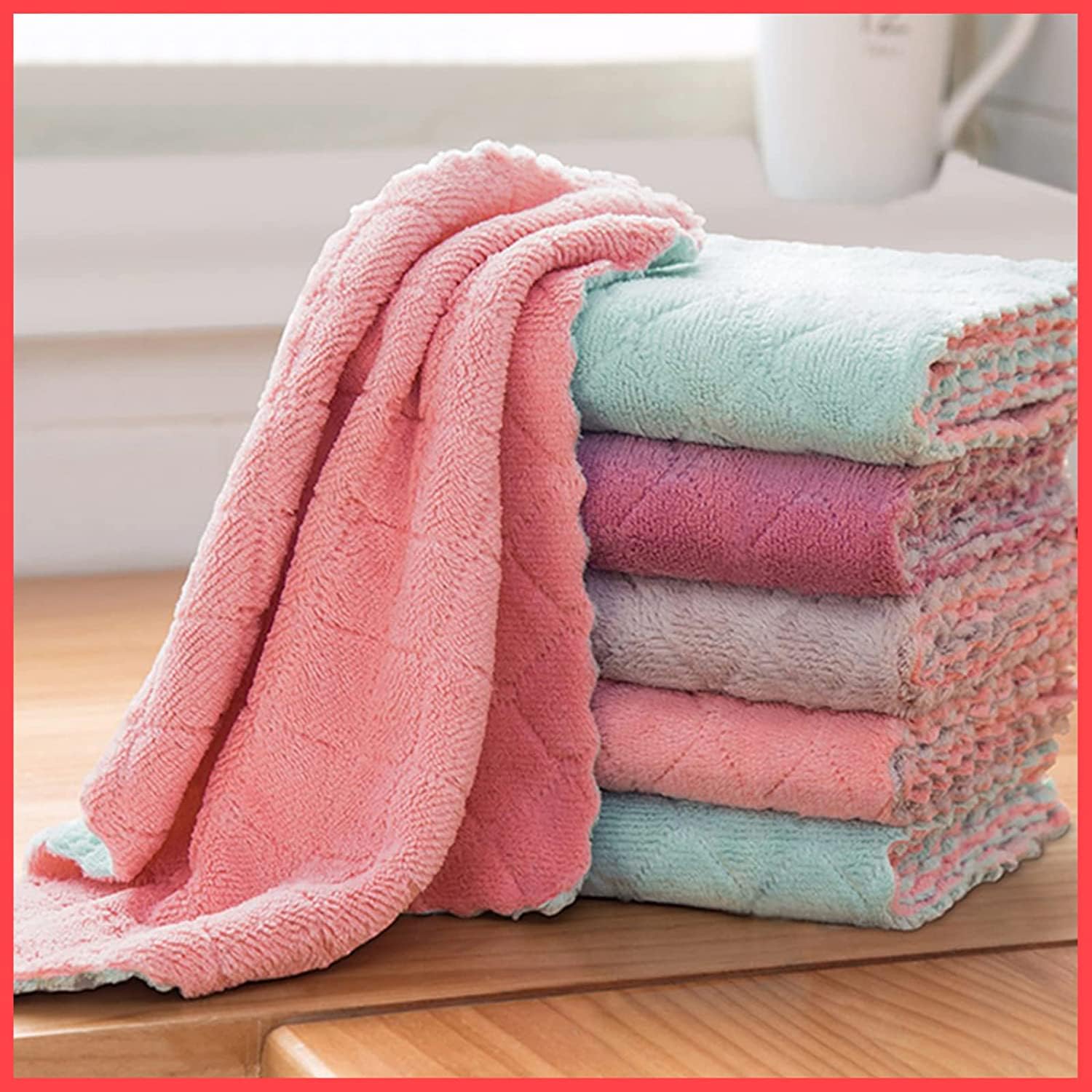 Topinon Microfiber Cleaning Cloths, | Highly Absorbent, Lint and Streak Free, Multi -Purpose Wash Cloth for Kitchen, Car, Window, Stainless Steel, Silverware (Pack Of 5, Multicolor) (B0CN19VC3J) Amazon Price History, Amazon Price Tracker