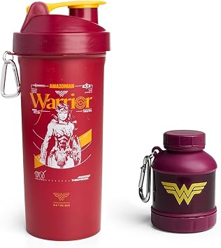 Smartshake Lite Protein Shaker Bottle + Justice League Whey2Go Wonder WomenFunnel & Storage Leak-Proof Shaker Cup with Portable Protein Powder Container BPA-Free, Durable, On-the-Go Fitness Bundle