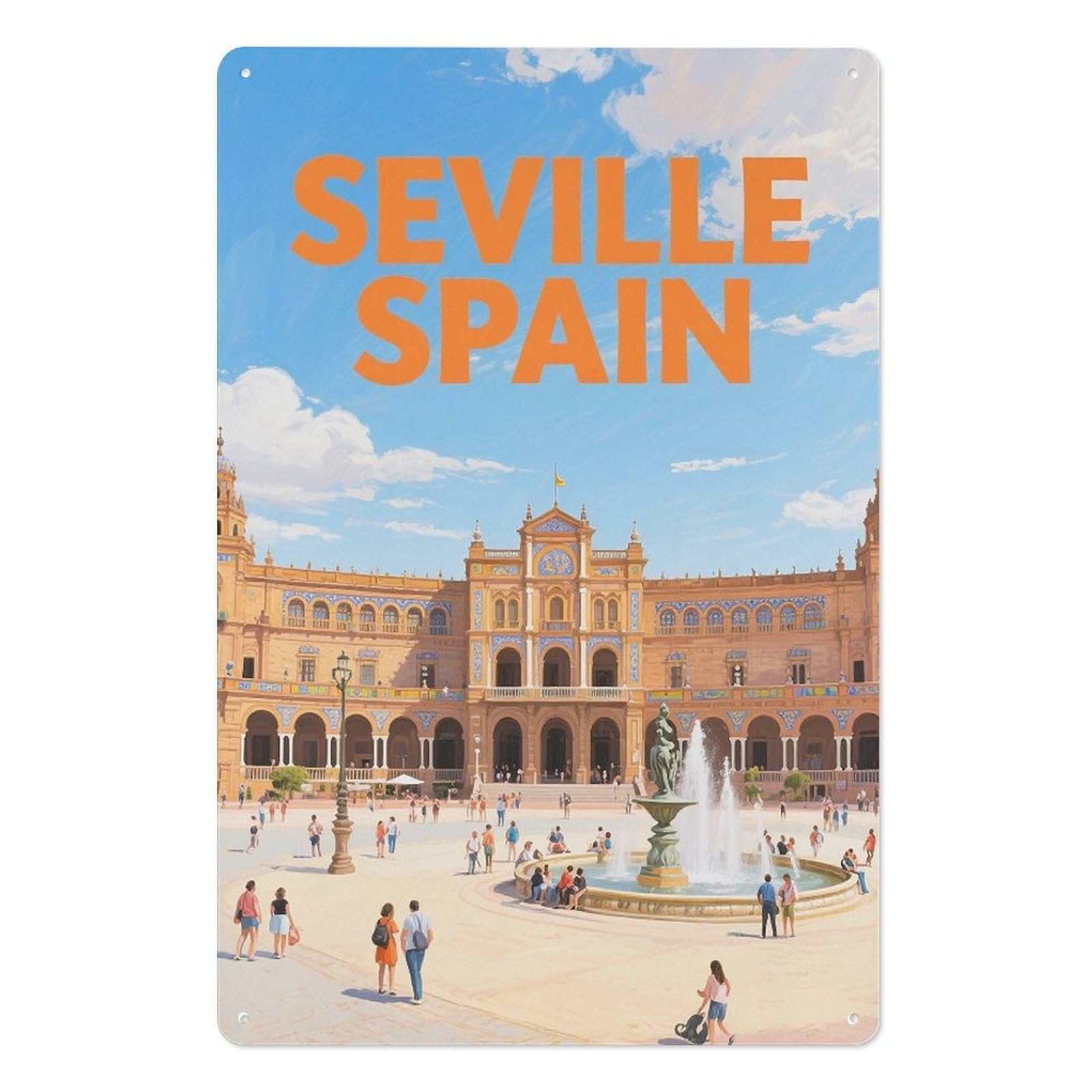 Seville Spain Retro Design Tin Paintings Vintage Tin Sign 08x12inch(20x30cm) Wall Art for Home Office Bedroom Living Room Cafes Wall Decor
