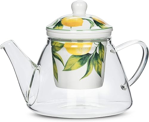 Abbott Collection 27-Amalfi-Pot - Tetera y colador de limón 3 piezas color blanco y amarillo disponible en Yaxa Costa Rica