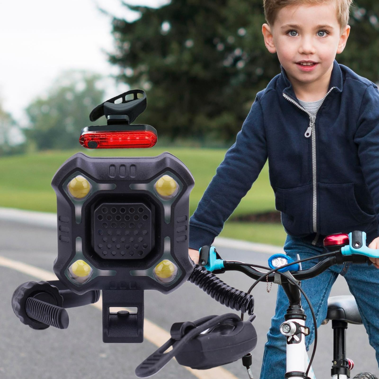 Corne de vélo pour adulte, corne de vélo | Lumière de cloche de vélo rechargeable | Born de cyclisme 2-en-1 rechargeable de 140 dB avec lumière brillante pour Road Mountain Electric Bike