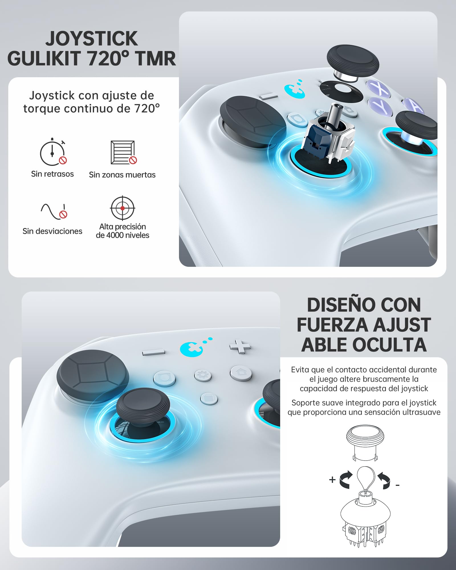 GuliKit TT MAX Wireless Controller for PC, Android, iOS, Switch 1/2, 720° Adjustable TMR Joystick, with 950mAh Long-Lasting Battery, Switch Wake-Up Function and 4 Detachable Metal Back Buttons-Gray - 4