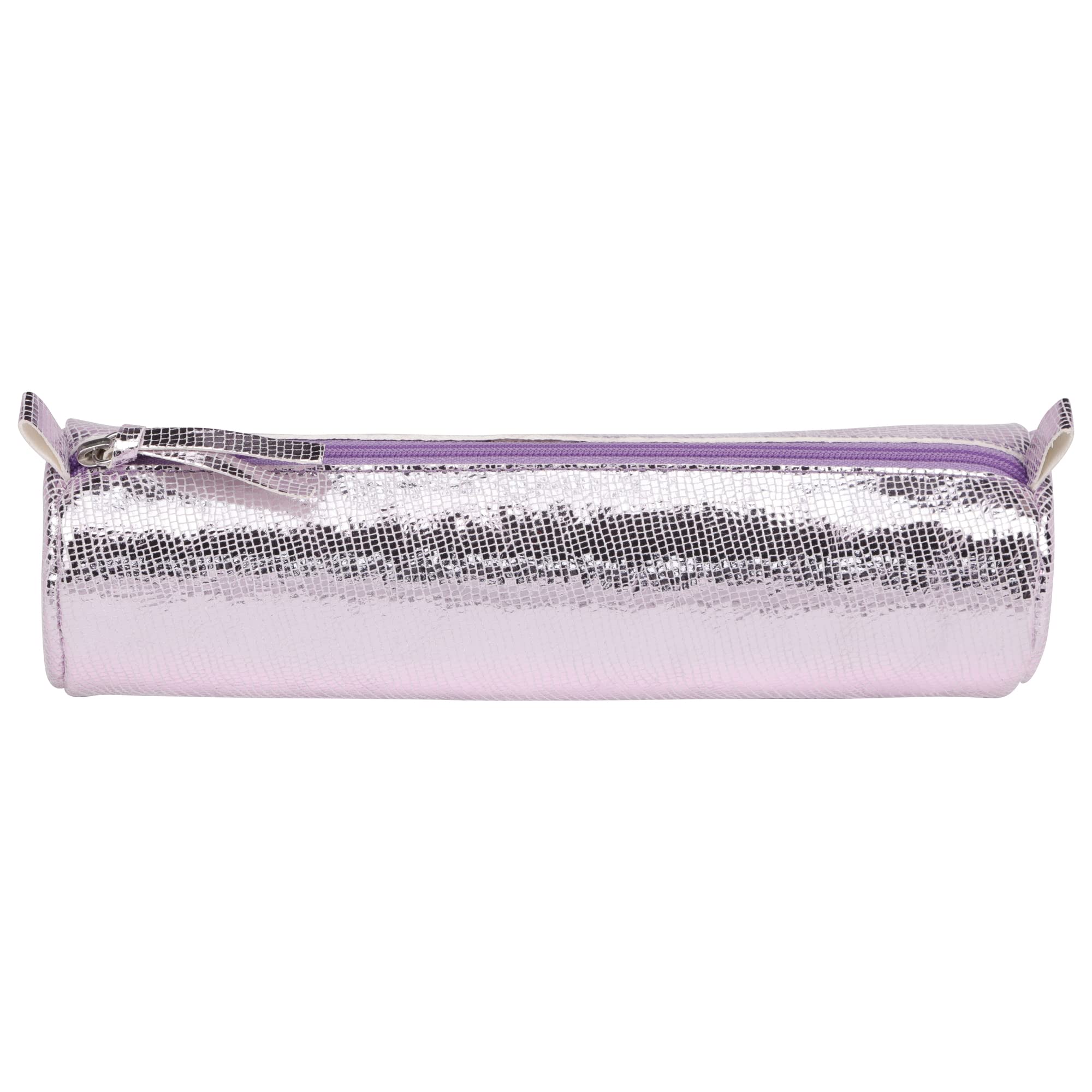 Clairefontaine 410106C -Genuine Lambskin Leather Round Pink Mirror School Pencil Case diameter 5,5x22 cm, School supplies - Image 3