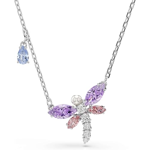 Swarovski x Ariana Grande Official Dragonfly Motif Jewelry Collection, Brooch, Pendant Necklace, Earrings, Mixed Cut Multicolored Stones, Rhodium Finish