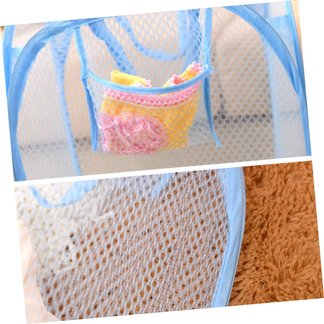 Foldable Pop up Laundry Basket with Steel Wire and Pink Nylon Mesh | Lightweight, Breathable Design, Easy to Carry for Office and College, Holds Sundry Goods and Toys