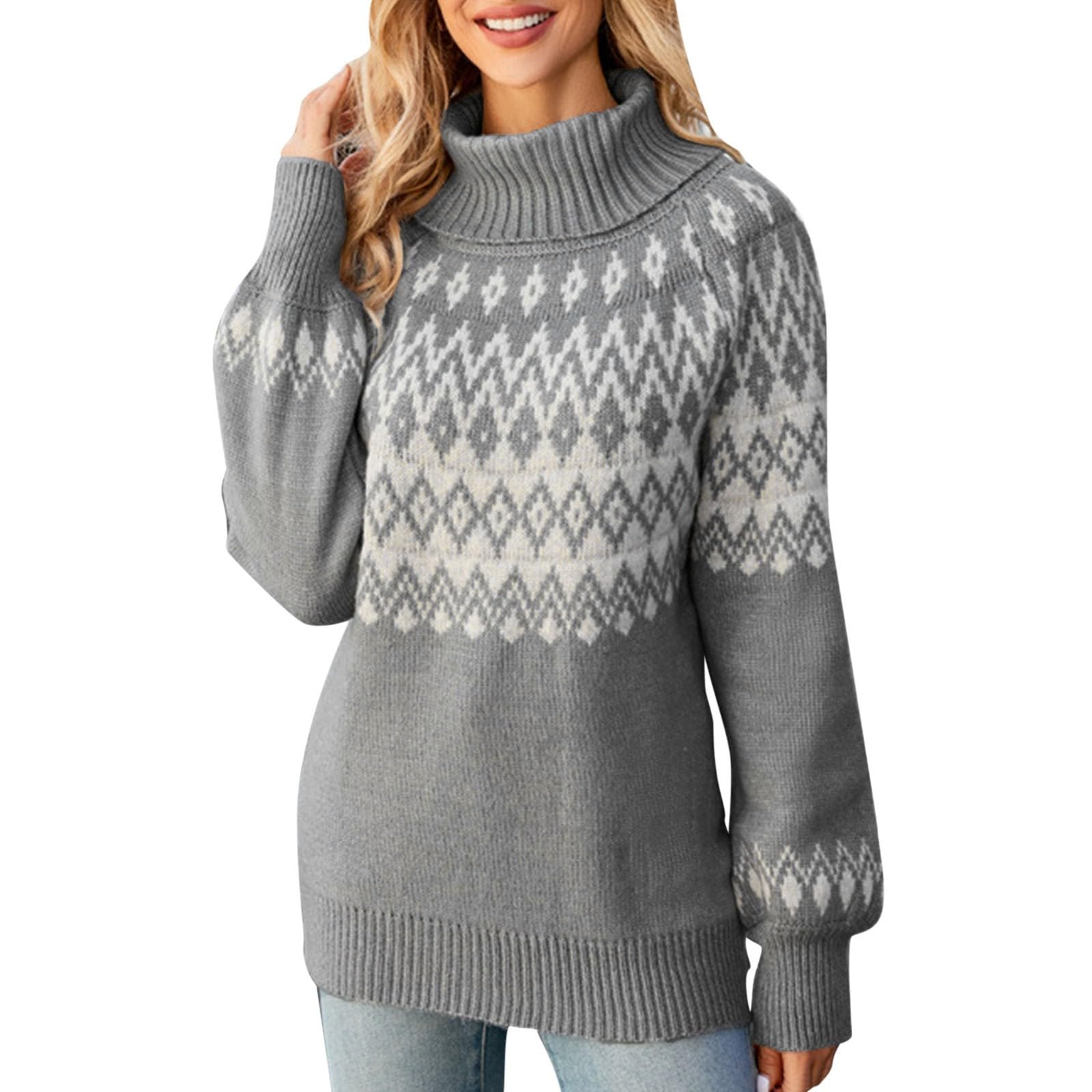 Maglioni da donna in maglia autunno 2024 maglione a collo alto allentato autunnale con grafica vintage top invernali vestibilità ampia inverno autunno retrò maglione western casual caldo manica a