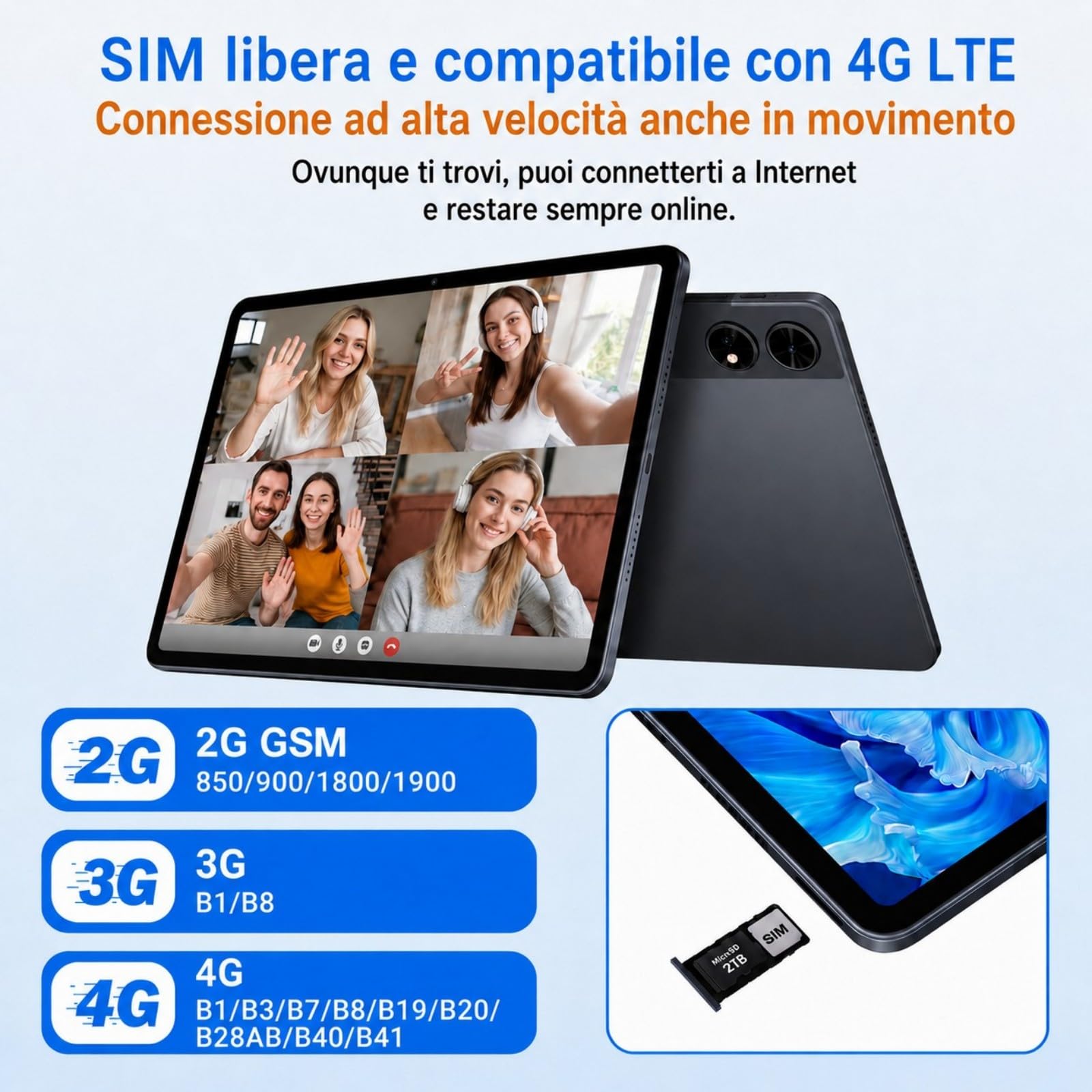 BESTTAB Android 16 Tablet con tastiera, 12,2 pollici 120 Hz 2,5 K FHD, 48GB RAM+256GB ROM (2 TB TF), T7280 Octa-Core, 10000mAh, Widevine L1, Tablet con SIM 4G LTE/ 5G WiFi, 16MP+8MP, Gemini AI, GPS