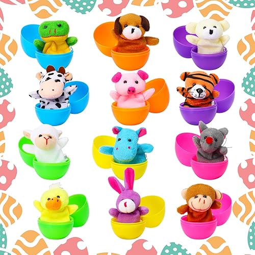 Miniatura 10 de ThinkMax 24 huevos de Pascua rellenos de marionetas de dedo para cestas de Pascua caza de huevos de Pascua recuerdo de fiesta de Pascua regalo de