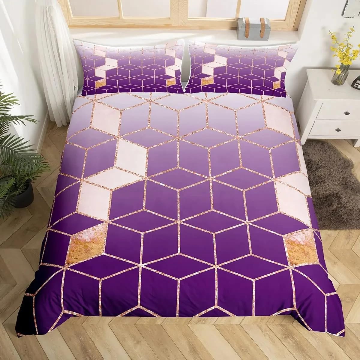 Parure de lit 240X220 marbre violet pour créer un cocon esthétique de fille