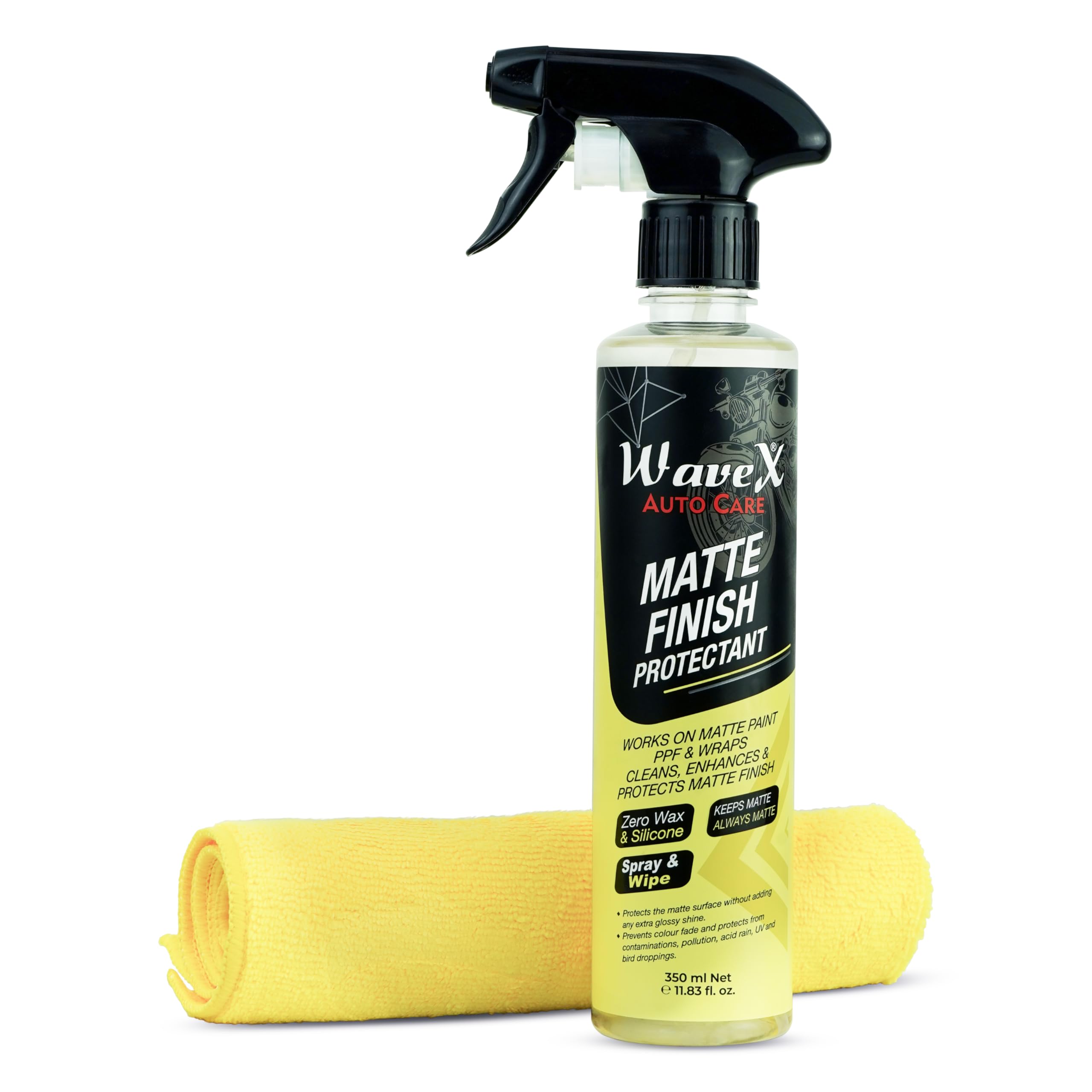 Wavex Matte Finish Bike Polish Maintainer 300ml + Wavex Microfiber Yellow Cloth Towel 350GSM 40X40CM-image-48