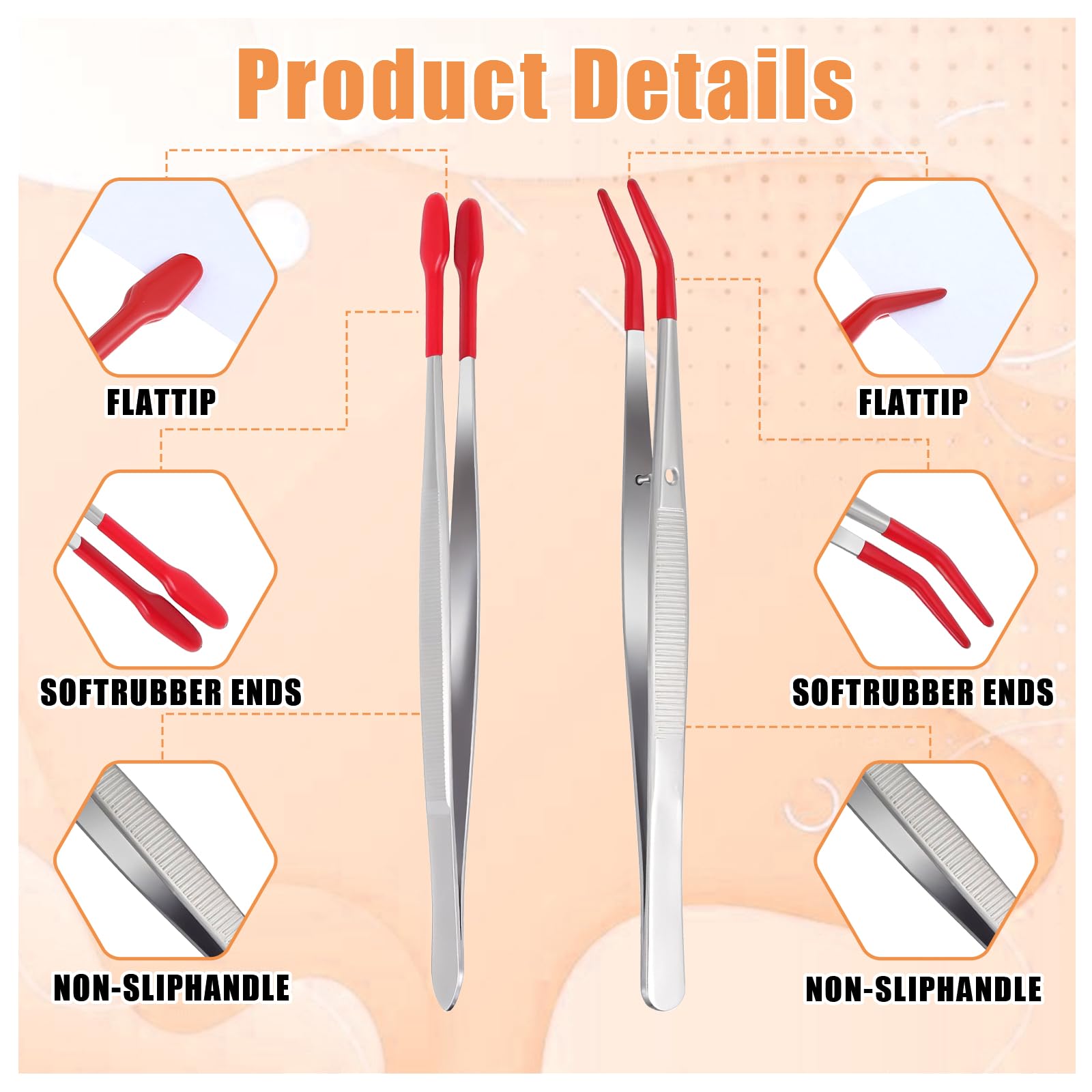 1/4 Pieces Tweezers With Rubber Tips Tweezers Rubber PVC Silicone Coated Non Marring Flat Tip Bent Tip Tweezers Tipped - 66 - View #5
