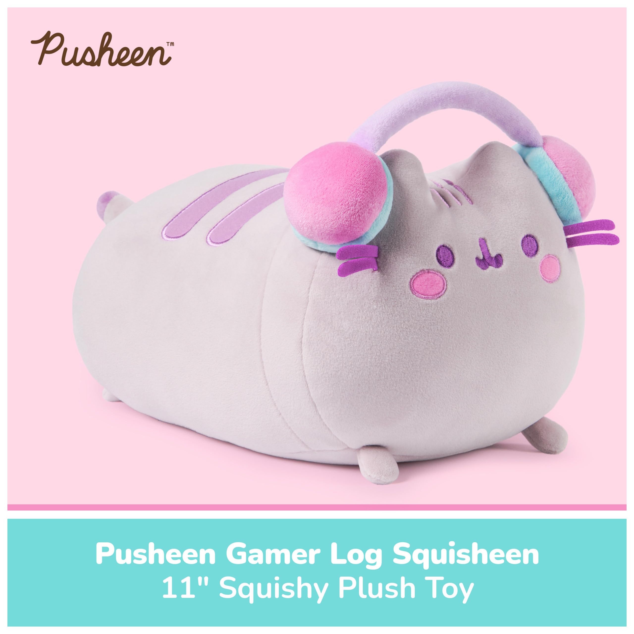GUND Pusheen Gamer Squisheen Pluszowa zabawka, miękka zabawka, kolekcjonerska pluszowa zabawka, dekoracja do gier, wypchane zwierzę dla osób od 8 lat i starszych, szara, 28 cm