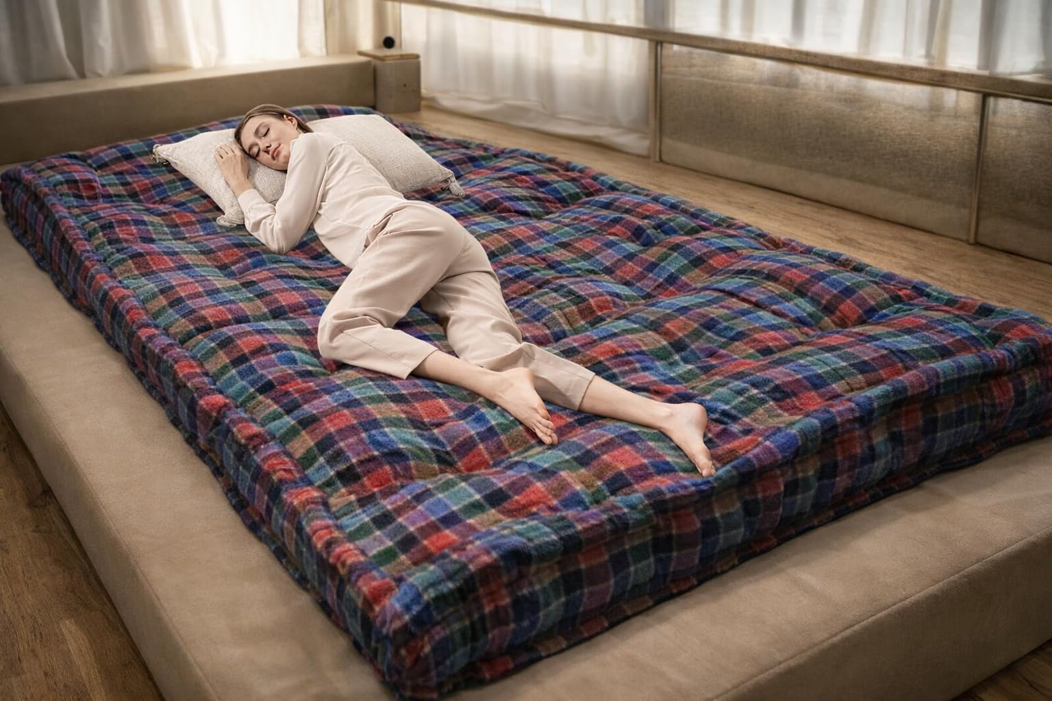 IMSMARTMART Double Cotton Quit Mattress - 6x4 ft, 6-Inch Thick, Soft Multicolor, Breathable, Comfortable, Durable, All-Season, Ideal for Sensitive Skin (48x72 Inches)-image-30