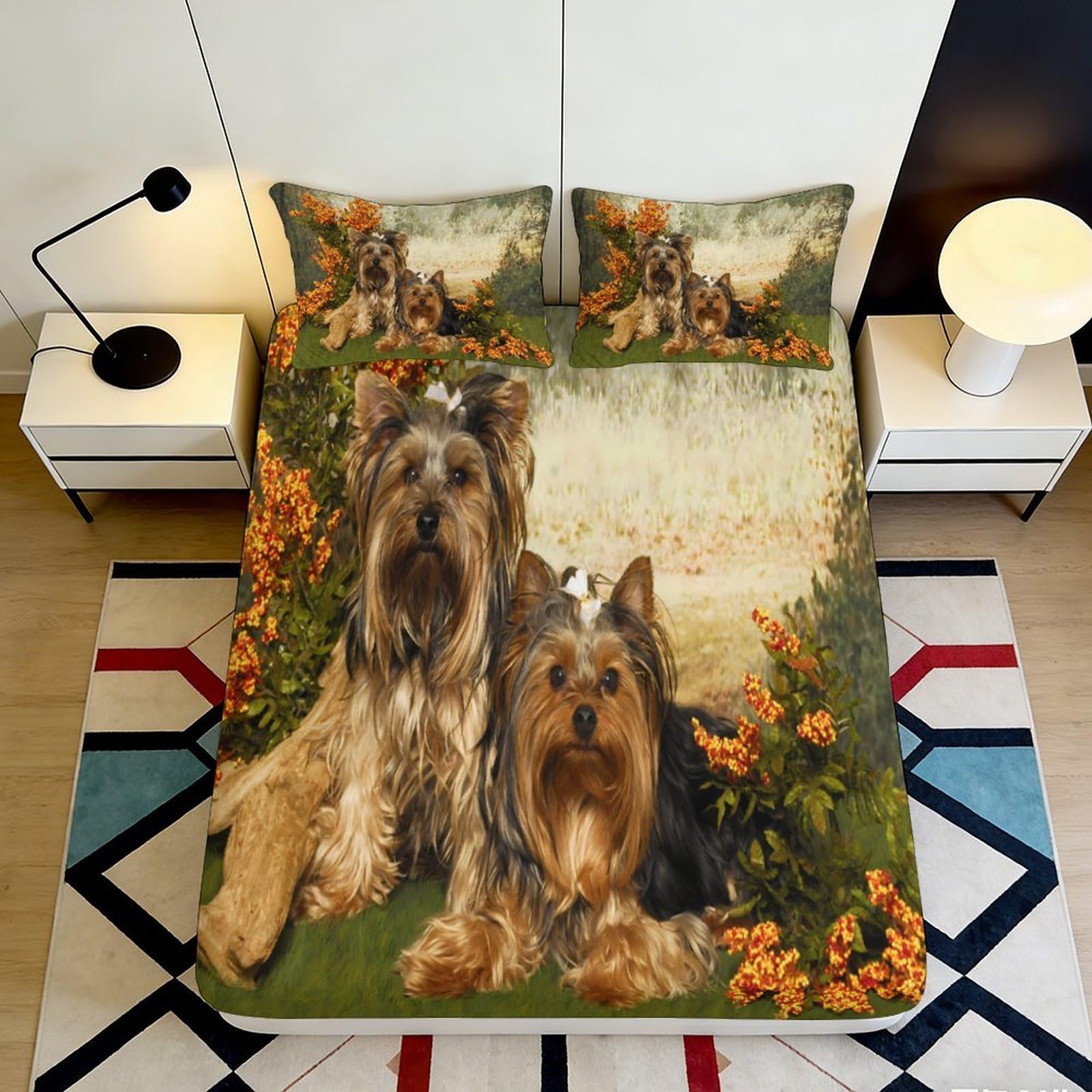 3D Printed Yorkshire Terrier Fitted Sheet Microfiber Soft Dog Bed Cover for Bedroom Decoration Dorm Mattress Protector 90x200x25cm