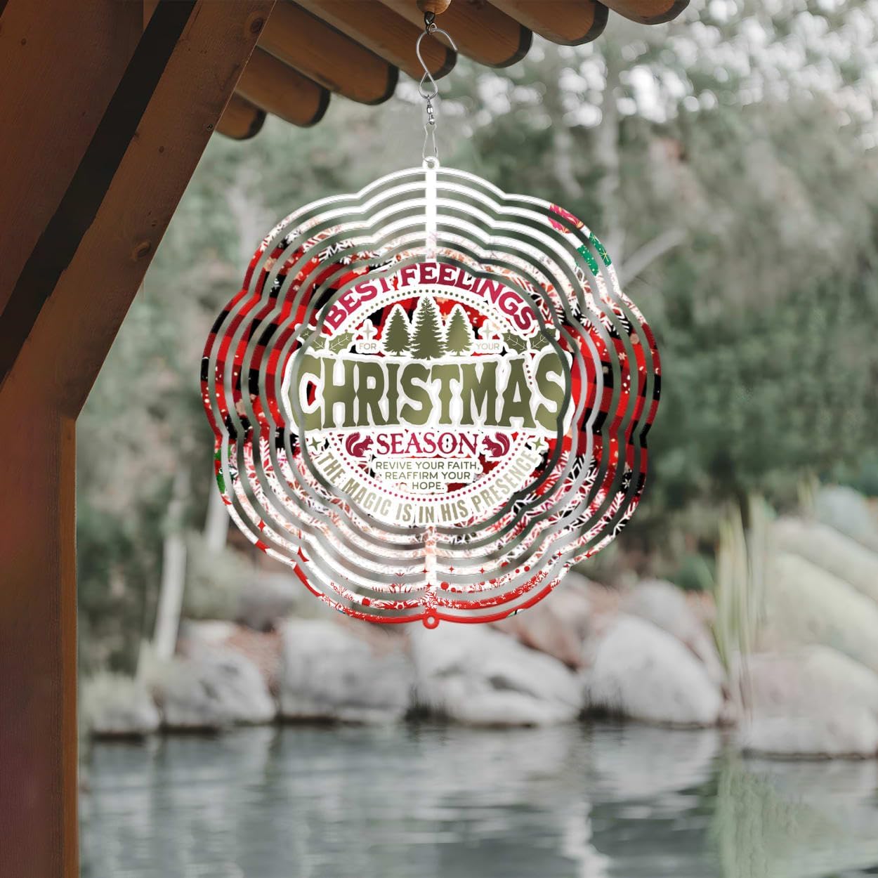 Best Feelings for Your Christmas Wind Spinners 3D Stainless Steel Laser Cut Metal Double Sided Printing-Hanging Indoor/Outdoor Decorations Yard Gardening Decor,Metal Kinetic Art 14x14 inches