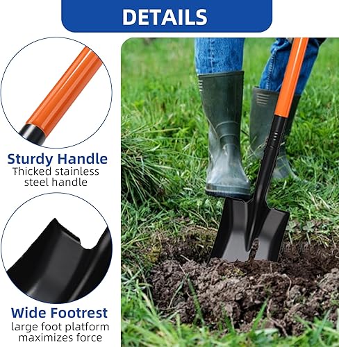 Miniatura 2 de Pala cuadrada pequeña para excavar con mango de metal, pala pequeña resistente de 43.3 pulgadas, palas de trinchera, ideal para excavar, jardinería,