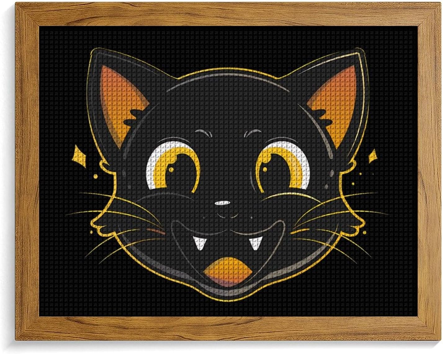 Naughty Black Cat Printed Diamond 5D Painting Kits DIY Full Drill Crafts for Home Wall Decor 16x20 Inch Yellow Wood 50 * 40cm