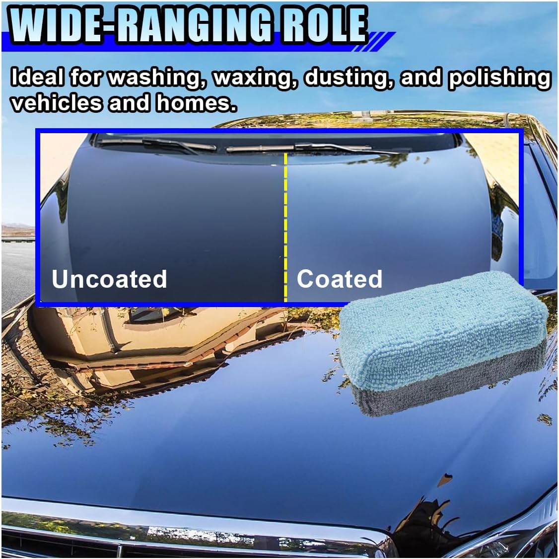 12PCS Ceramic Coating Applicator Sponge, 4.13'' x 1.84'' Microfiber Car Detailing Applicator Pad, Rectangular Car Foam Cleaning Pad, Auto Polishing Pad for Wax, Paint, Sealant (Blue)