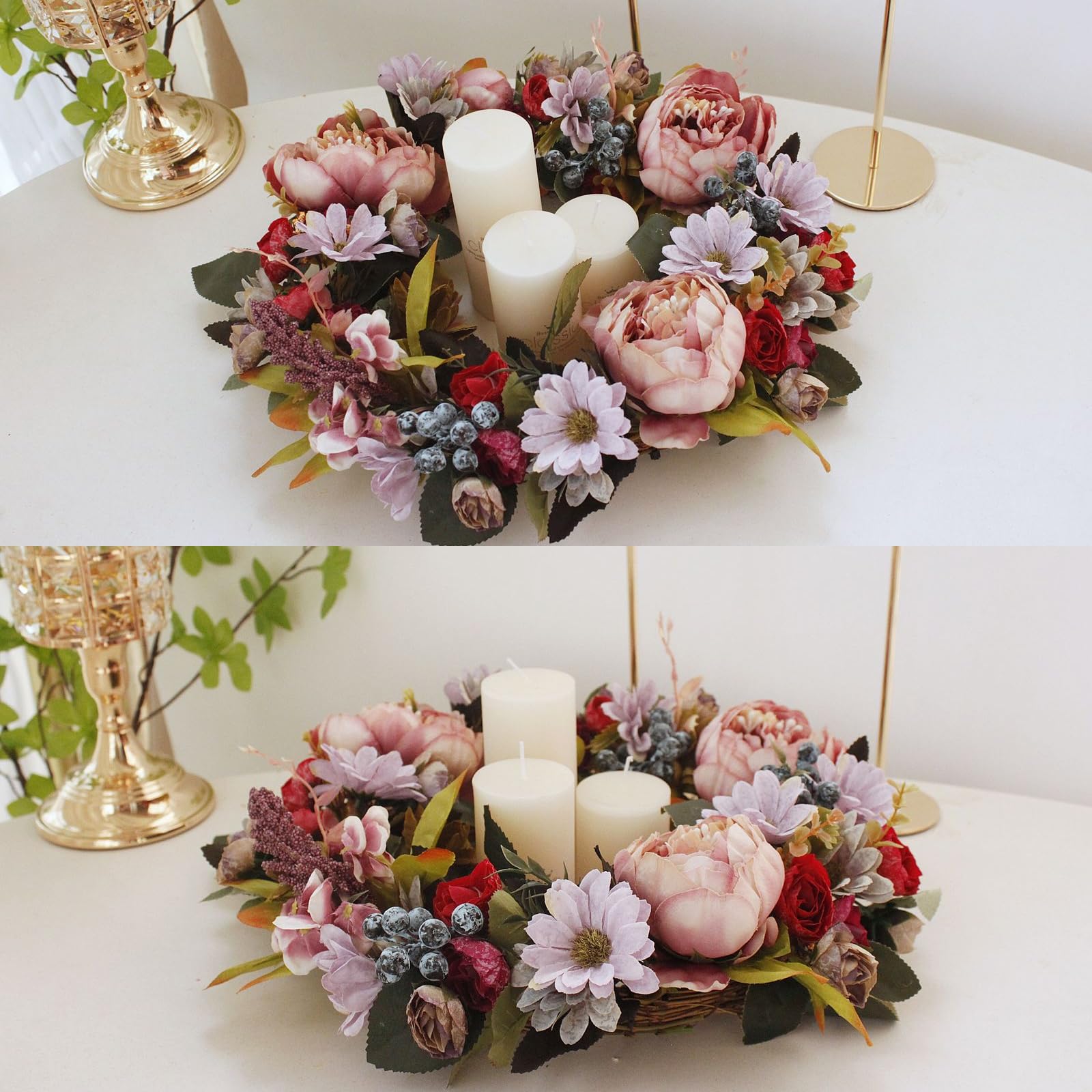 Künstlicher Türkranz Dekoration,35cm Künstliche Pfingstrose Hortensie Blume Haustürkranz, Pfingstrose Kranz, Kunstblumen, Türkranz für Frühling und Sommer, alle Jahreszeiten-Künstlicher dekorativer