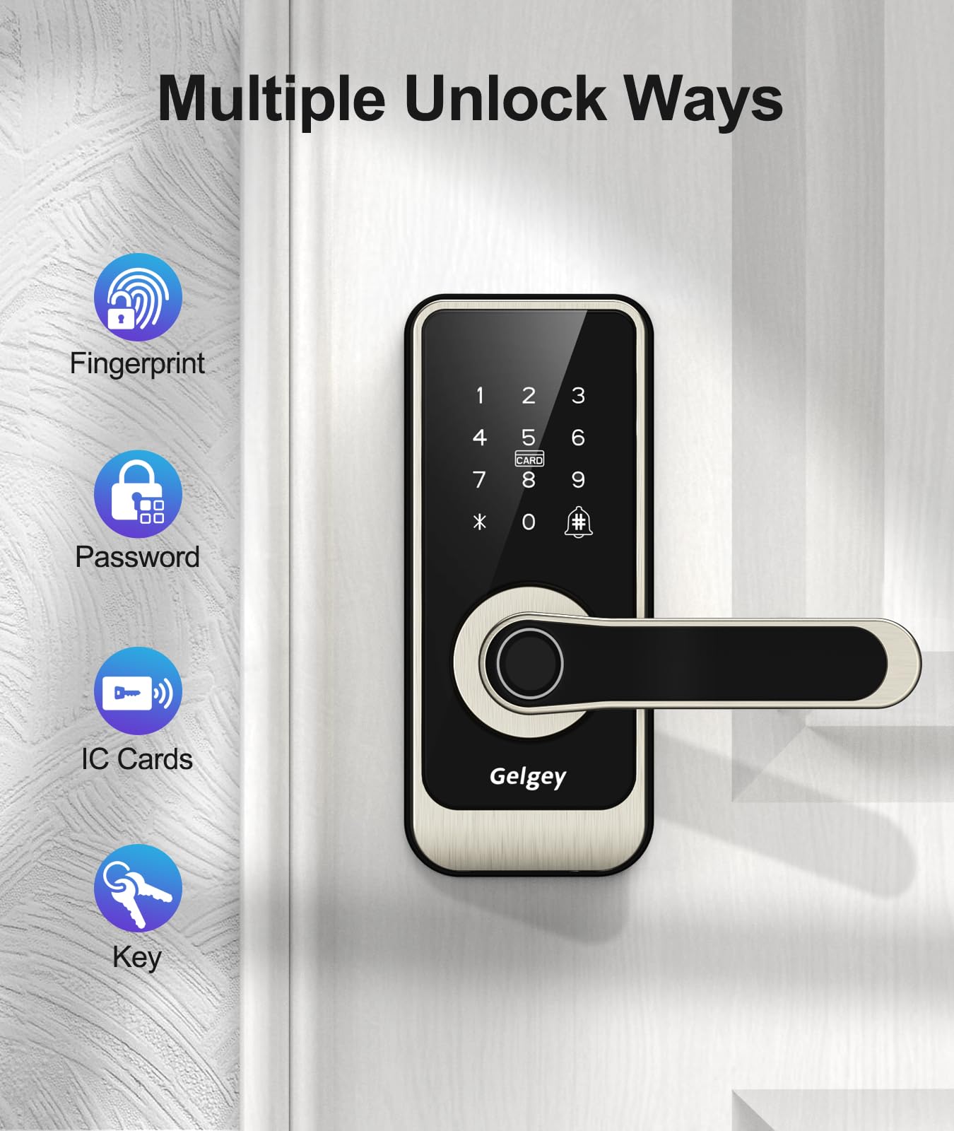 Gelgey Smart Door Lock with Handle, Keyless Entry Door Lock, Fingerprint  Door Lock for Front Door with Electronic Touchscreen Digital Keypad, Smart  Lock, Auto Lock, Easy Installation, Satin Nickel 