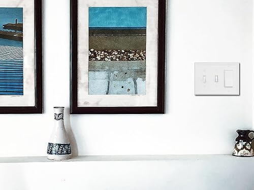 Vista 55 de Luca - Placa de pared de metal para interruptor de luz dúplex o palanca, paquete de 2 unidades, color blanco, 2 bandas, cubierta de salida