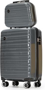 GinzaTravel 20" Carry On Luggage and 13" Mini Cosmetic Cases Travel Set Lightweight Polypropylene Suitcase with TSA Lock Hardside Luggage with Spinner Wheels 2 Piece Set, Gray