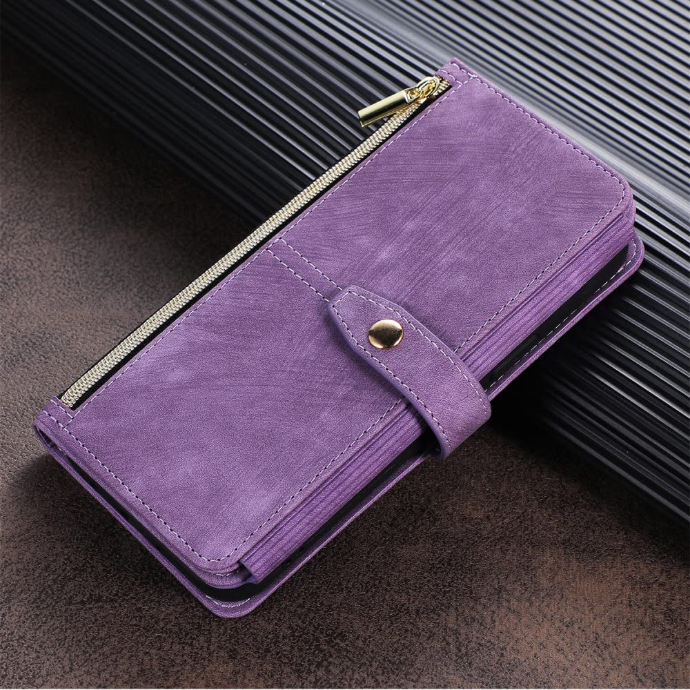 Étui Portefeuille en Cuir pour iPhone 13 12 Mini 11 Pro XS Max XR X 8 7 6 6s Plus SE 2020 Fente pour Carte Housse Antichoc magnétique, Violet, pour iPhone 13 Pro 6,1 Pouces