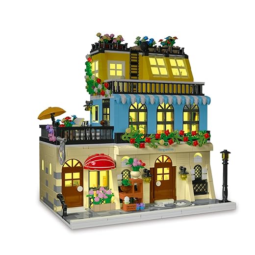 NEWRICE City Hotel Architecture Building Kit with Lights,3 Levels Garden Hotel Model Building Blocks Toy,for 12+Age Teen,Adult（1464 Pieces）