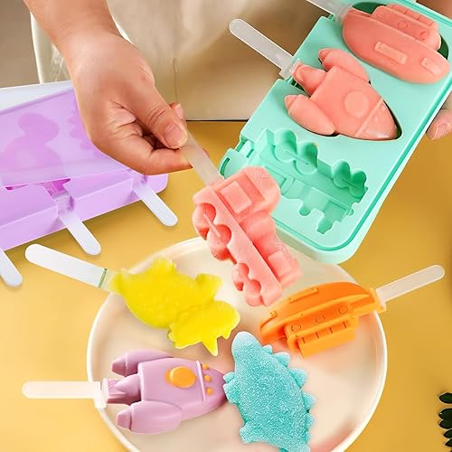 Miniatura 7 de Hemoton Moldes de silicona para paletas, paquete de 2 moldes caseros para tartas, moldes de hielo reutilizables con tapa y 12 calcomanías para