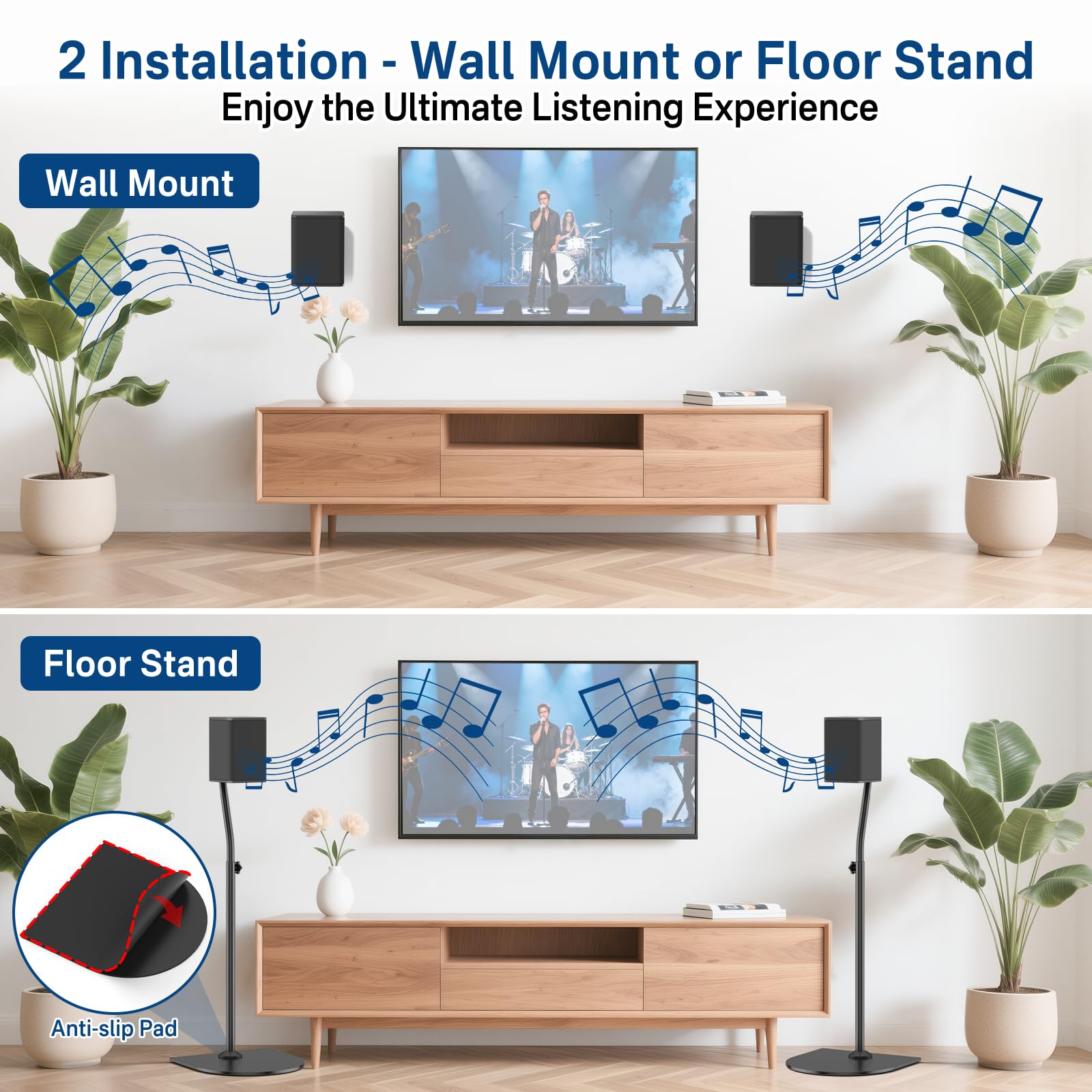 notiela Lautsprecherständer für LG Surround Sound, höhenverstellbar, ausziehbar von 83,8 cm bis 106,7 cm, mit Wandhalterung, aus Stahl, Schwarz