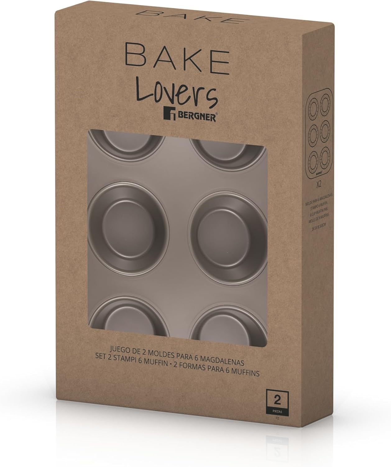 Bergner Bake Lovers - Set of 2 Muffin Moulds 26.5 x 18.5 x 3 cm – Extreme Strength Oven Parts – Made of Non-Stick Steel – Oven and Dishwasher Safe
