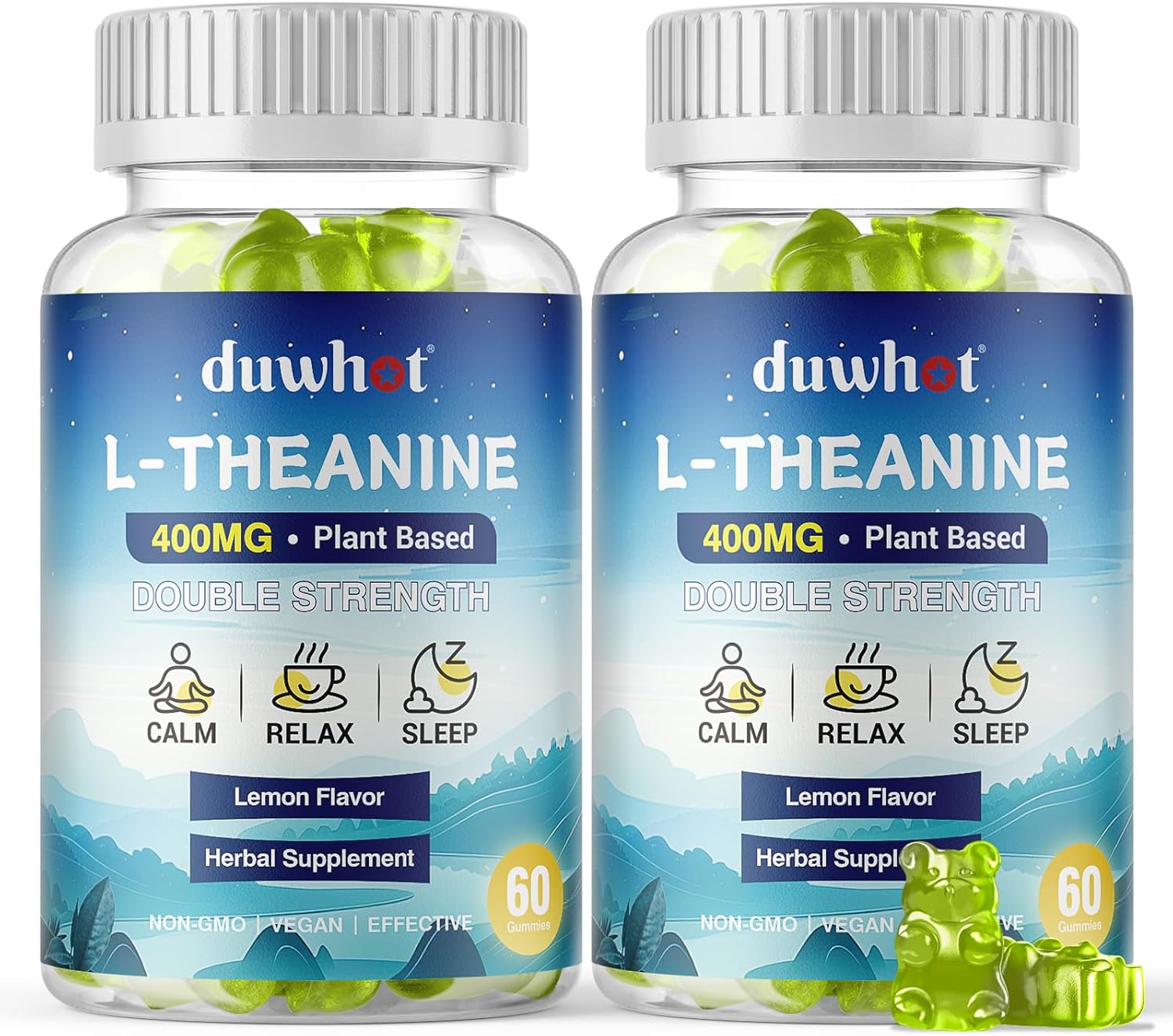 duwhot L Theanine Gummies, 200/400mg L-Theanine Supplement for Adults & Kids, Natural Stress Relief, Relaxation, Zzz & Focus Support Gummy,Organc,Vegan, Low Sugar,Non-Drowsy,Lemon Flavor,120 Chewables