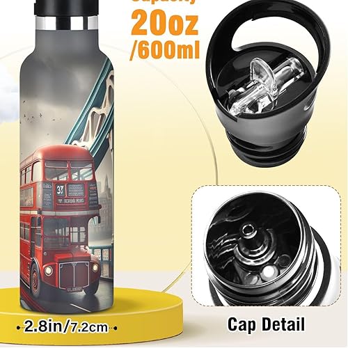 Miniatura 2 de Kids Water Bottle 20 Oz Bottle for Boys Girls, BPA-Free, London Bridge Red Bus