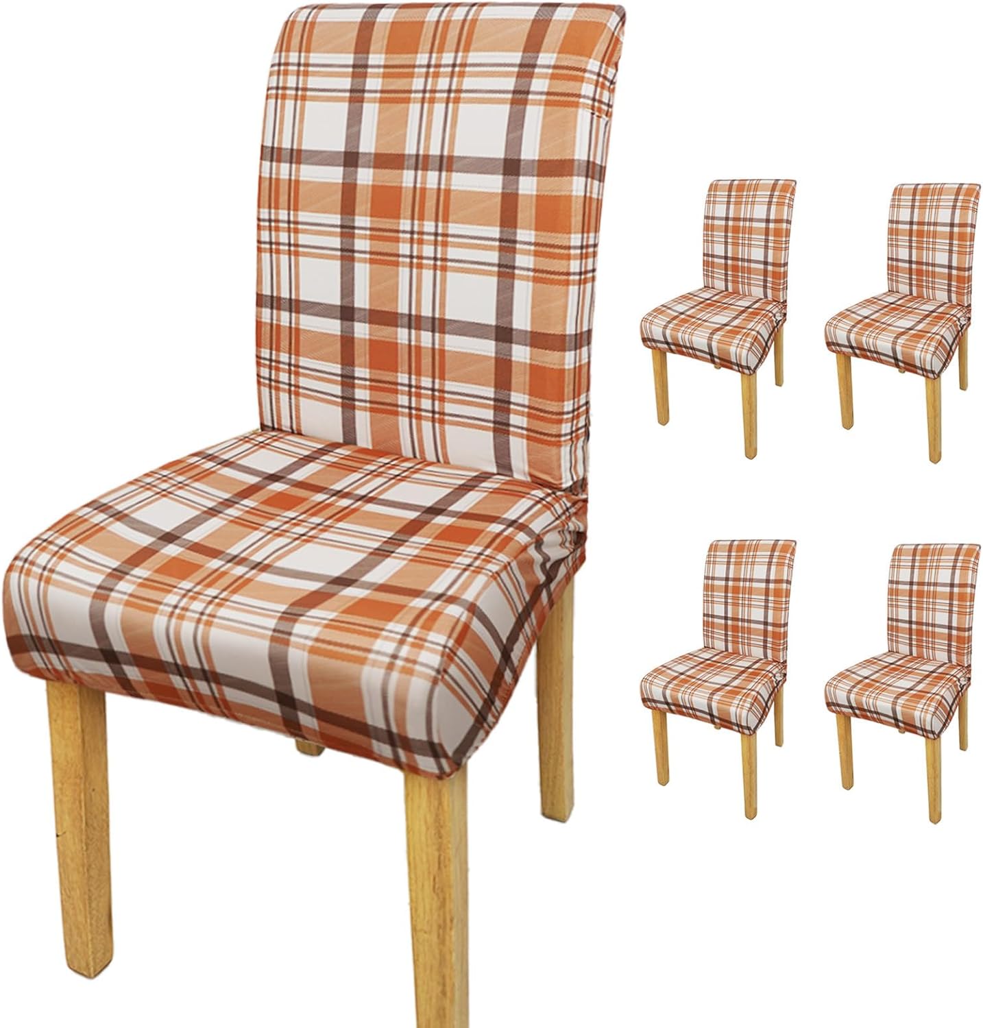 4Pcs Christmas Plaid Chair Covers Set - Stretch Elastic Edge, Removable Red Chair Protectors, Suitable for Dining Room/Kitchen Chairs