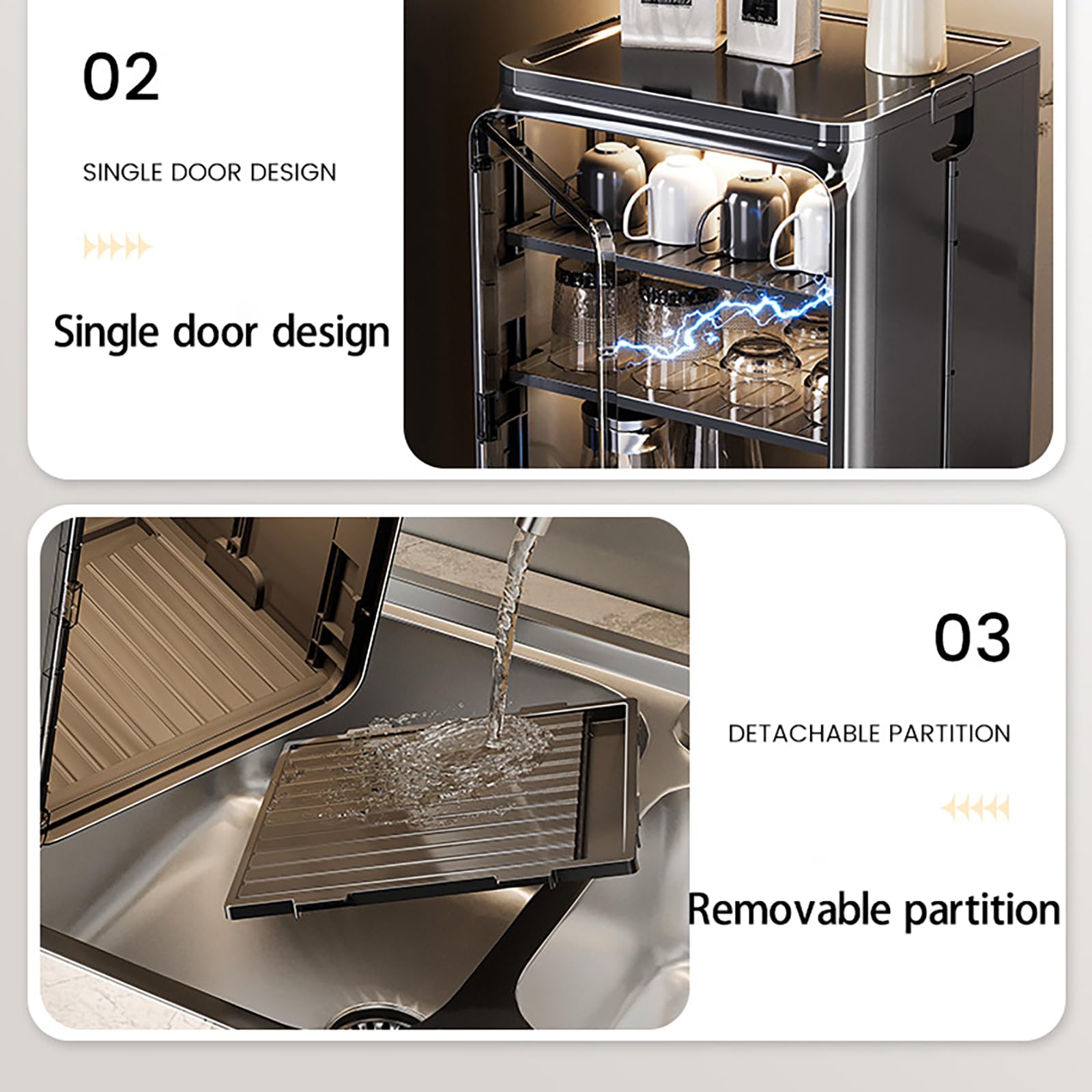 Présentoir à tasses à café, empilable, meuble de rangement de cuisine, porte latérale, convient pour la maison, la cuisine, le bureau, noir (M)
