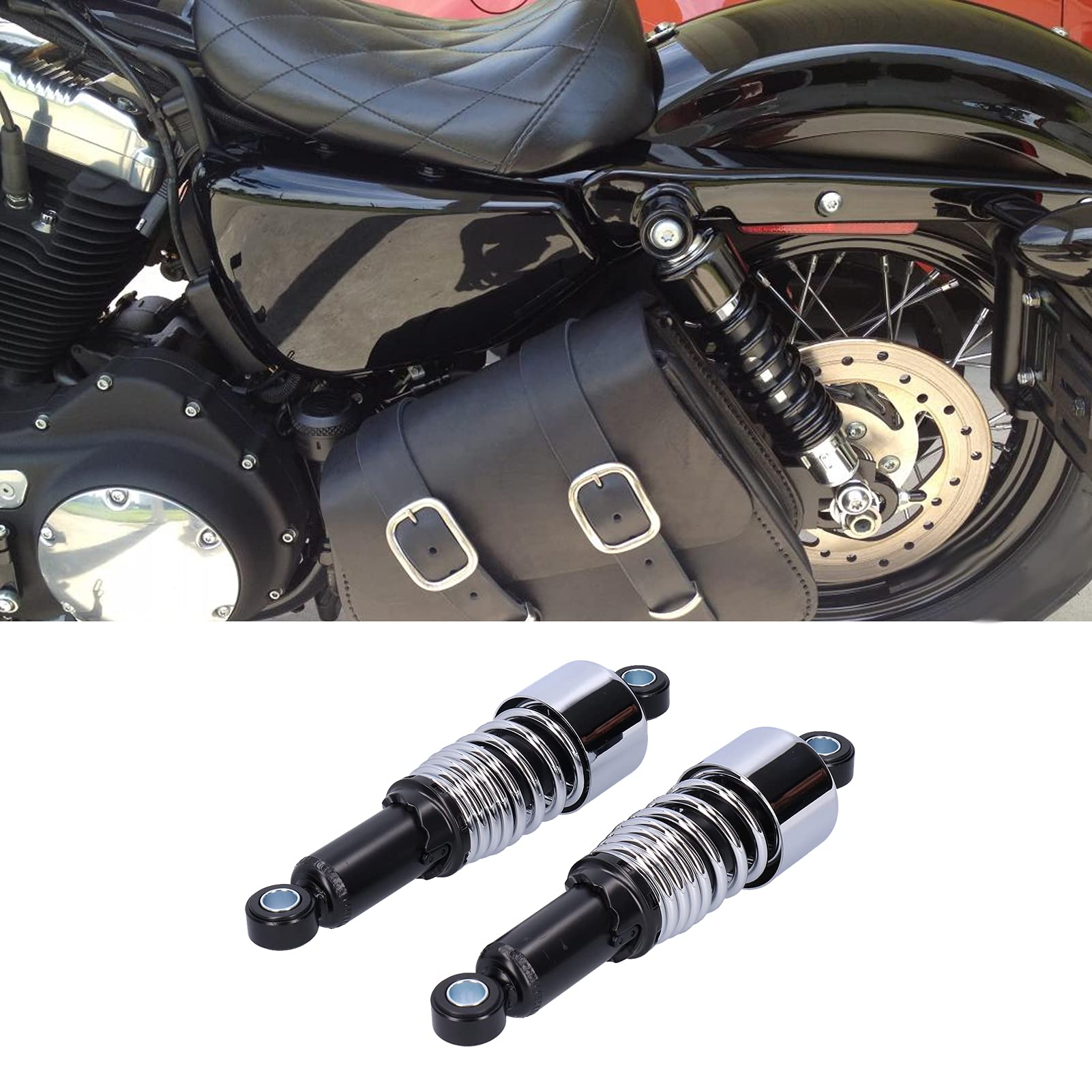 Zestaw amortyzatorów motocyklowych, prosty i szybki w montażu, odporny na korozję, odporny na rdzę, 10,5 cala amortyzatory do motocykla do Xl883 Xl883R Xl1200R Xl1200L(Czarny + chrom)