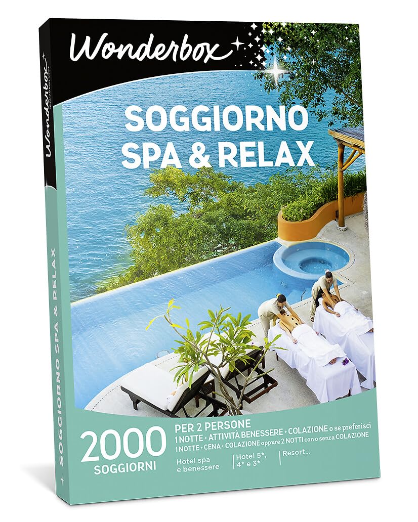 Wonderbox - Cofanetto Regalo - Soggiorno Spa & Relax - 1 Notte + Colazione + 1 attività Benessere - per 2 Persone - Hotel Spa e Benessere, Hotel 5*, 4* e 3*, Resort… | 1 notte + colazione + 1 attività benessere - Più di 2000 soggiorni - Hotel spa e beness