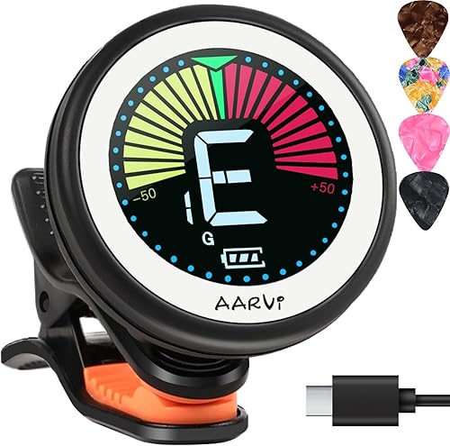 Miniatura 10 de Afinador de guitarra con clip para todos los instrumentos, guitarra, ukelelele, bajo, violín, banjo, gran pantalla LCD transparente para afinador de