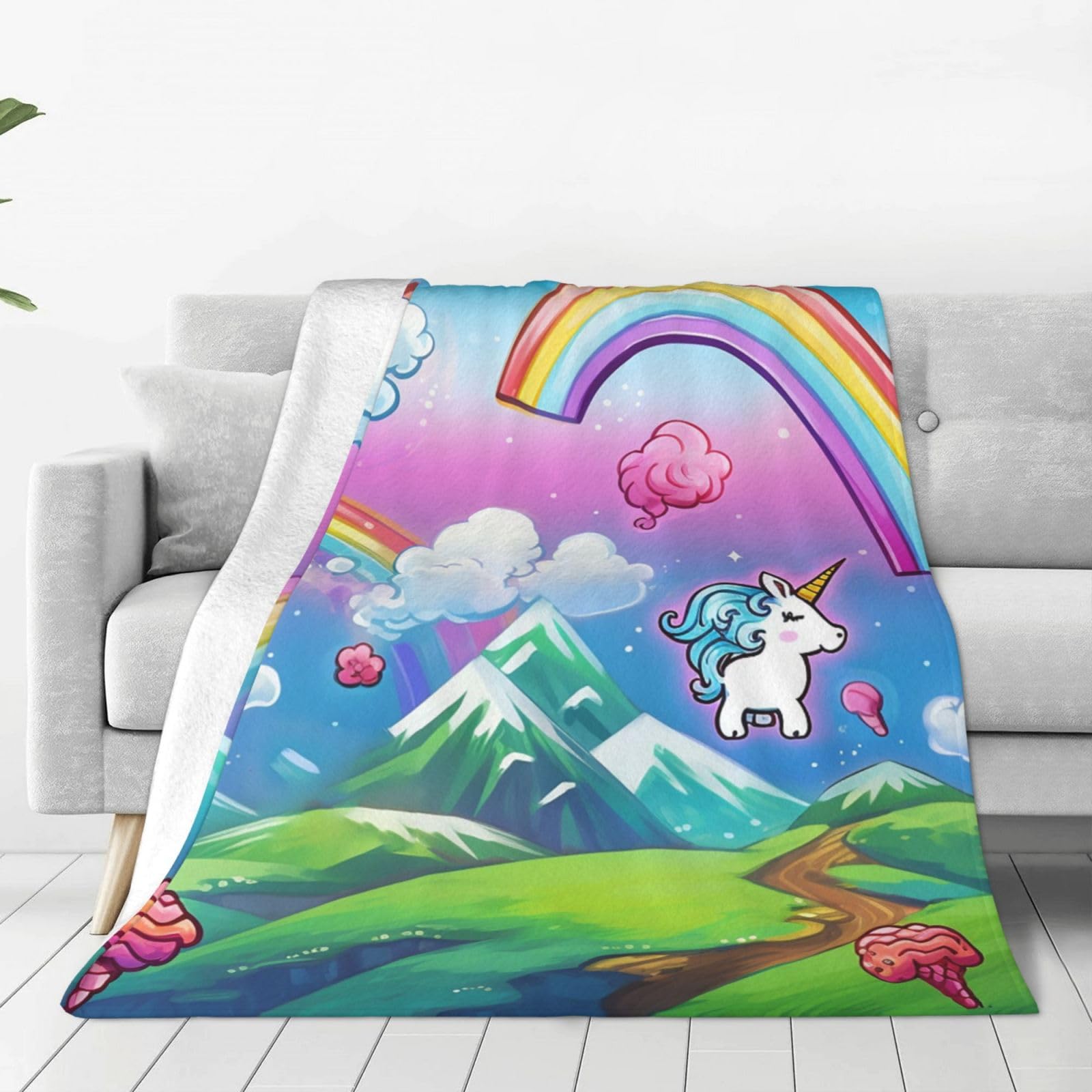Rainbow Throw Blanket for Couch, Plush Fuzzy Soft Flannel Blankets and Throws for Sofa, 60"x50" Bed Blankets for Travel Camping Chair, All Season Warm Fleece Blanket