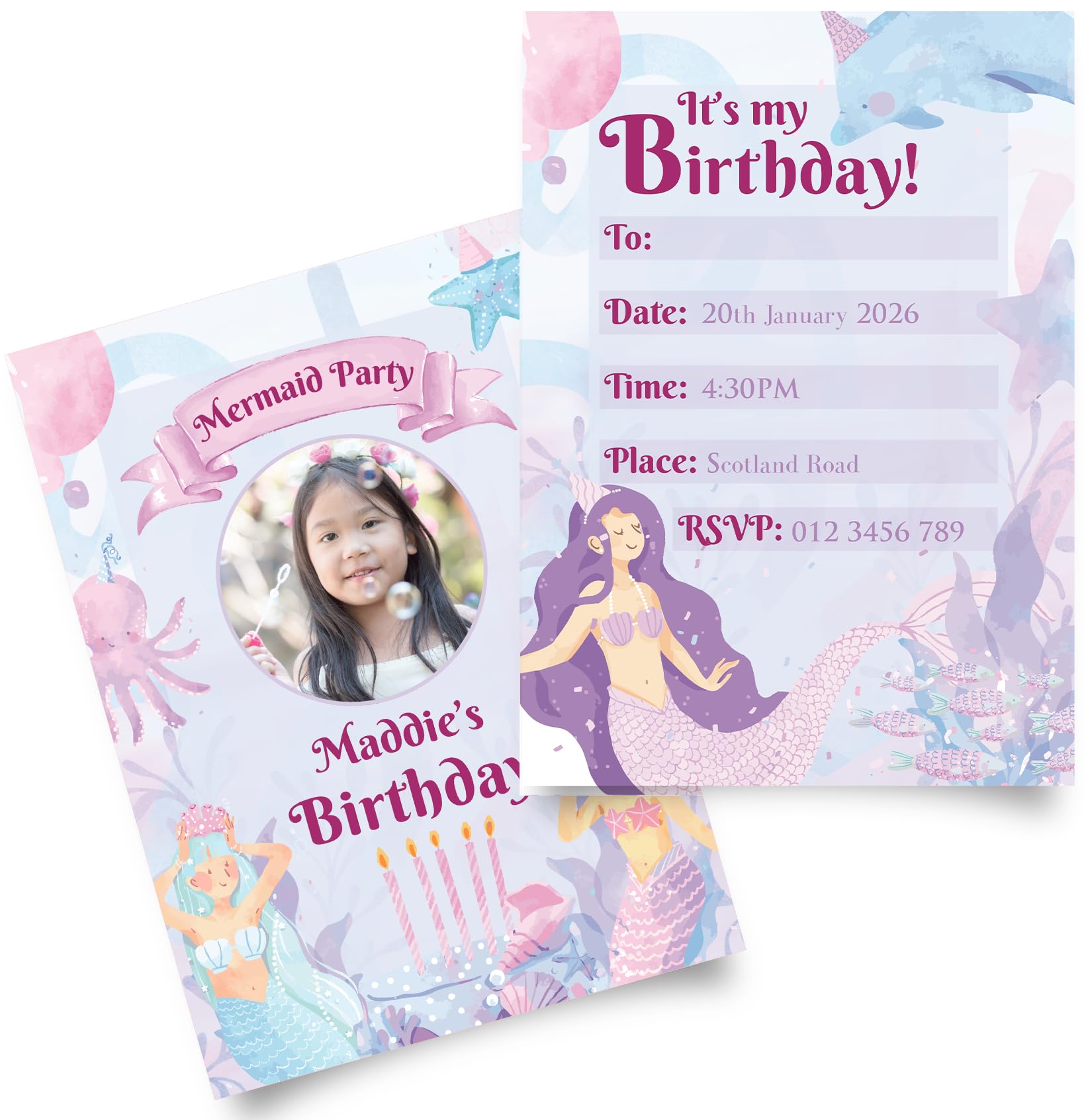 Hippowarehouse Mermaid Party Invite for Girl Childrens Party Invitations Personalised Card A6 300gsm Cardstock 12 Invites with Envelope