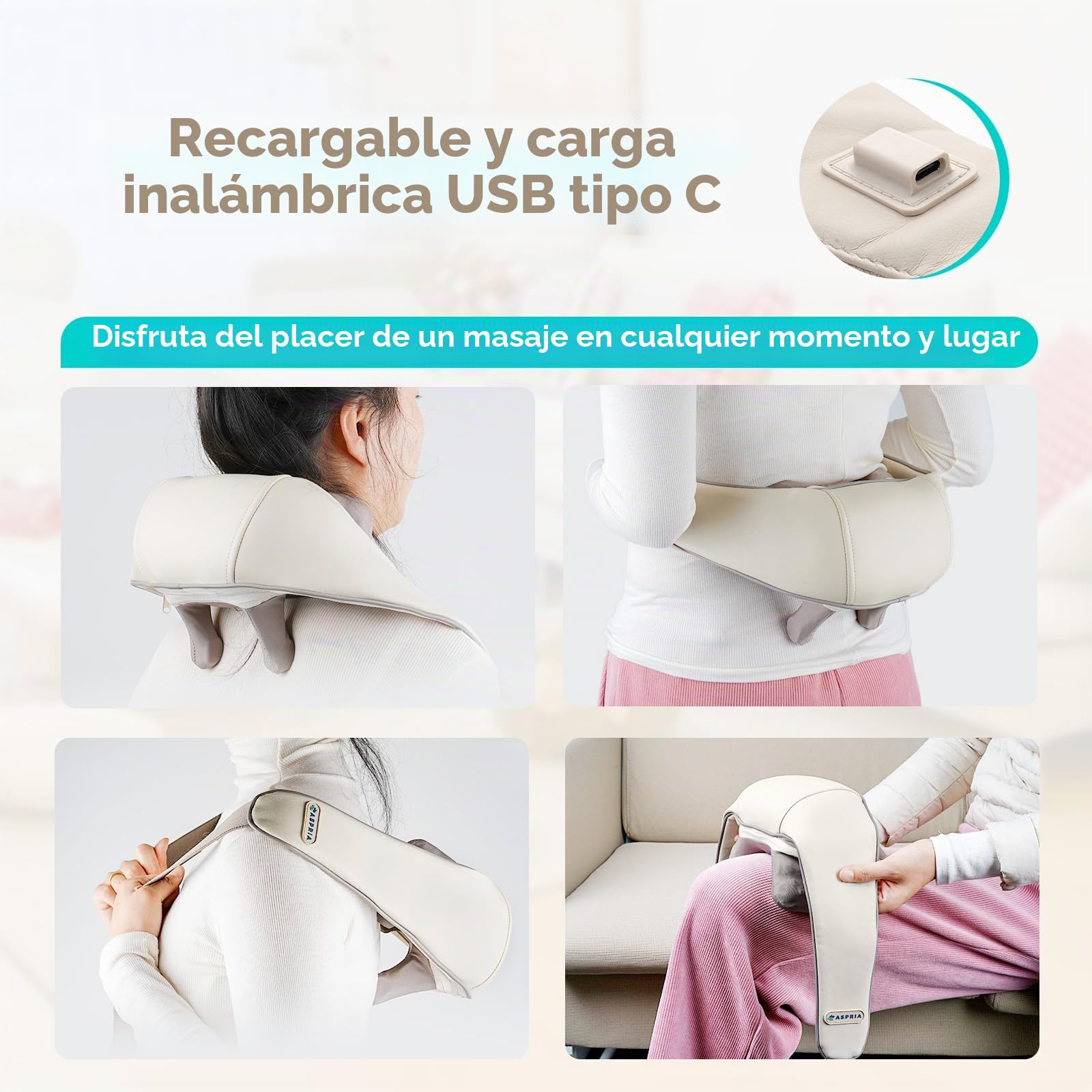 Masajeador de cuello y hombros 5D Shiatsu, masaje de tejido profundo con función de calor, recargable, masajeador de cuello portátil, regalo para mujeres, hombres, amigos, familia