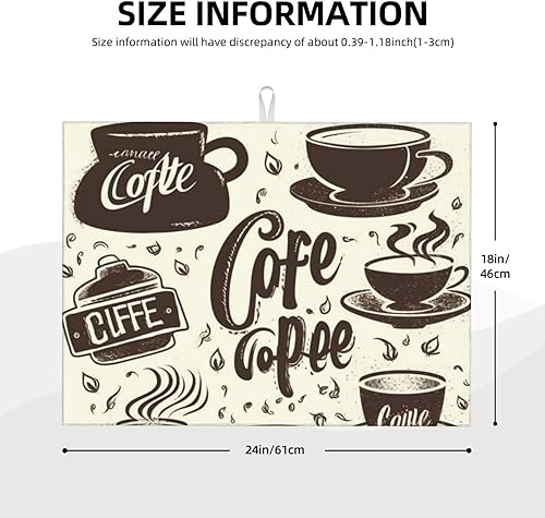 Miniatura 3 de Tapete de secado de platos con patrón de café para encimera de cocina, tapete de secado de platos de 18 x 24 pulgadas con microfibra reversible de