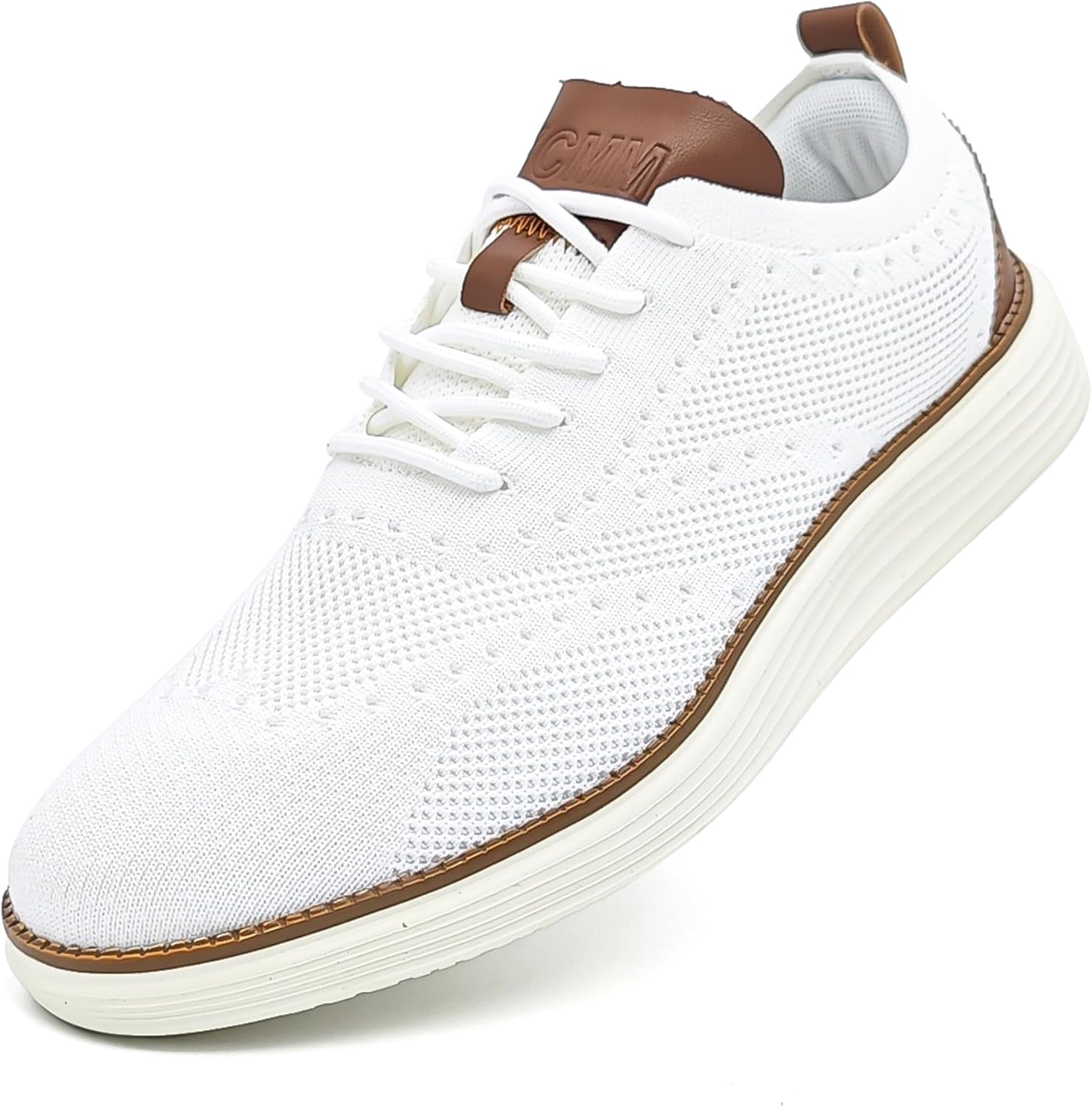 YCMM Mens Casual Dress Shoes Comfortable Breathable Mesh Oxford Business Office Walking Lightweight Tennis Sneakers White Size 9 - Image 4