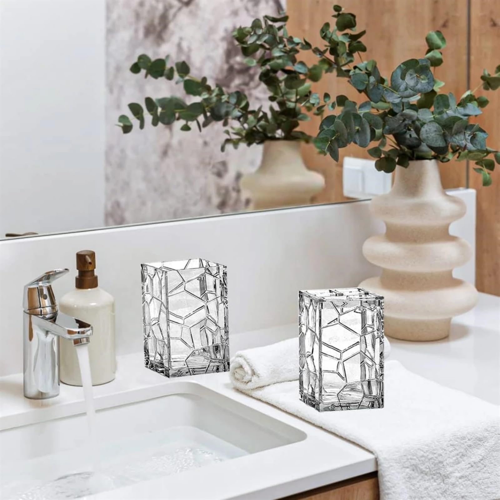 Set De Accesorios De Baño Juego de Accesorios de baño Blanco de 5 Piezas, con dispensador de loción, jabonera, Vaso, Soporte for Cepillo de Dientes y Juego de escobilla de baño