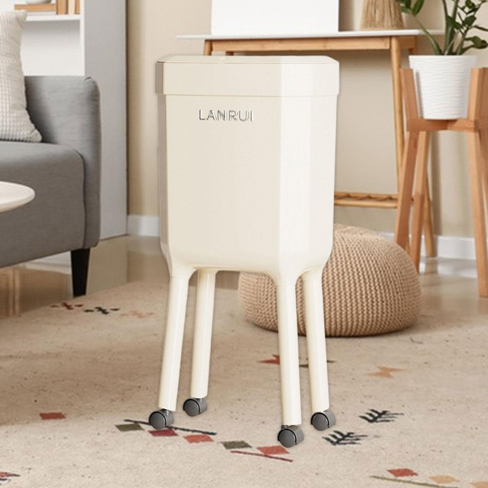 Pattumiera con Ruote, Pattumiera Minimalista, Cestino per Rifiuti per Soggiorno, Camera da Letto, Cucina, Bagno E Ufficio, Bianco