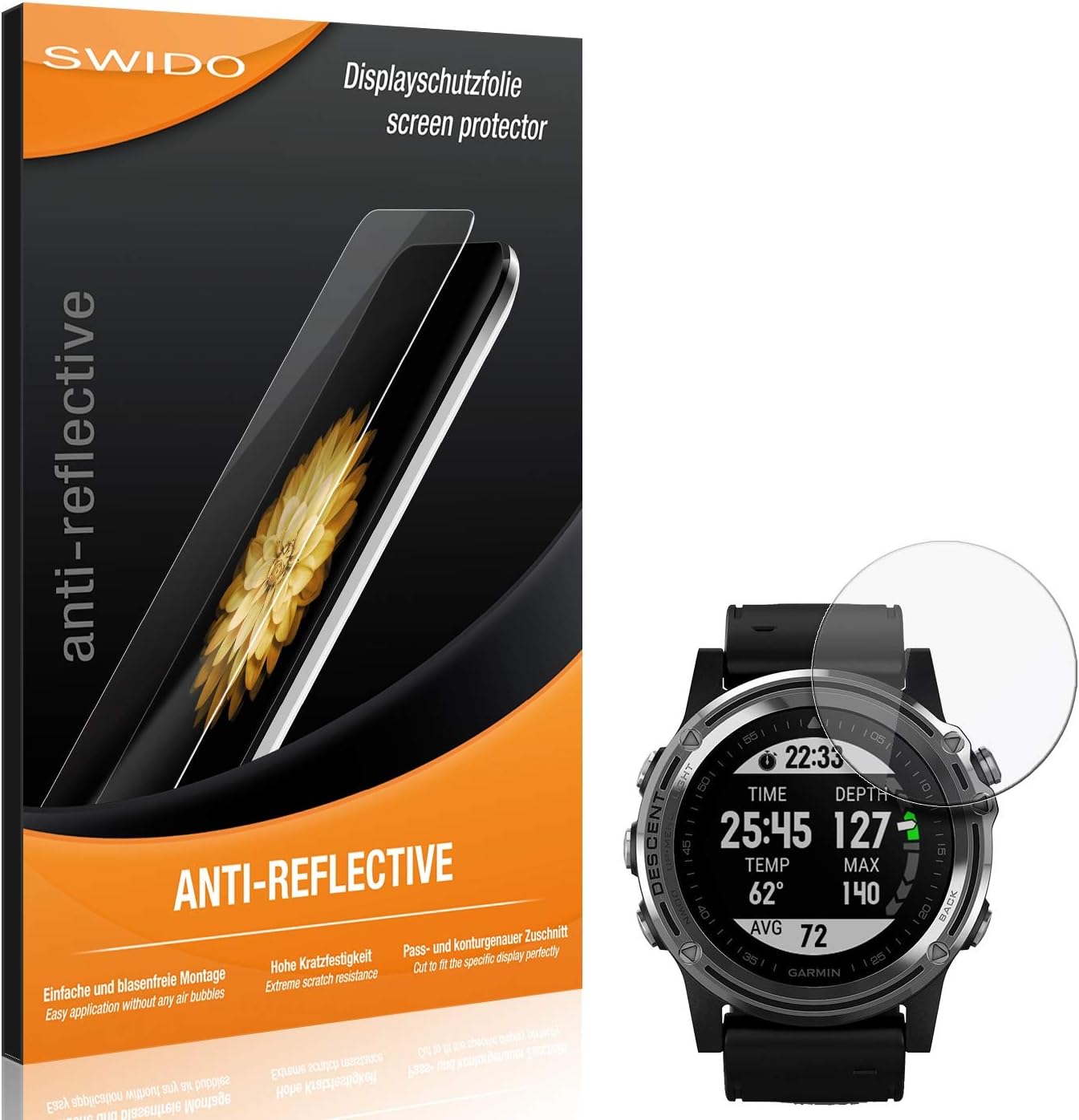 SWIDO Screen Protector for Garmin Descent Mk1 [Pack of 2] Anti-Reflective Matte Anti-Glare High Hardness Protection Against Scratches / Film Screen Protector Tempered Glass Film