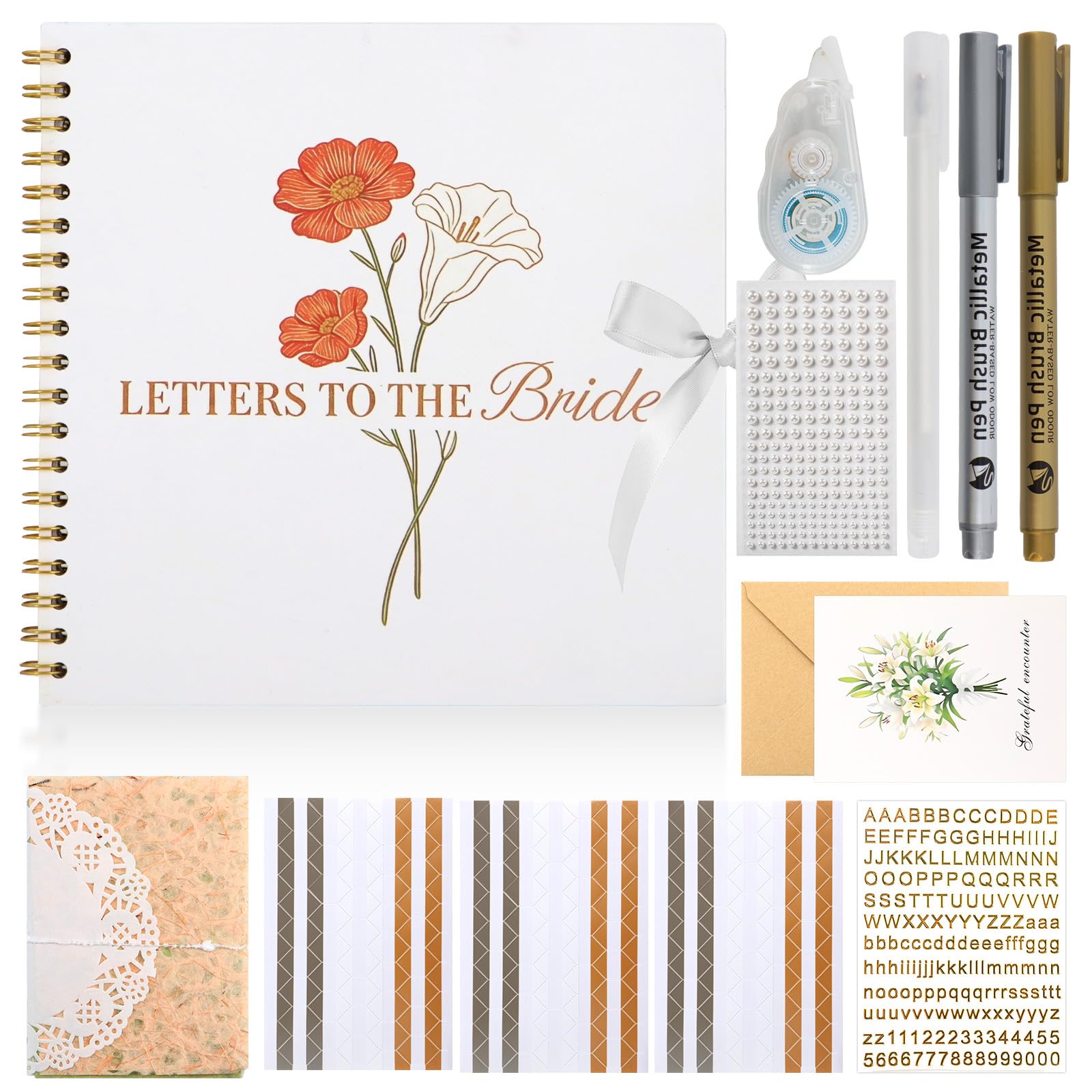 Lignumix Scrapbook-Fotoalbum für Hochzeit, Briefe an die Braut, 30 leere Seiten und Scrapbook-Zubehör, DIY-Gästebuch für Brautparty, Junggesellinnenabschied, 25,4 x 25,4 cm