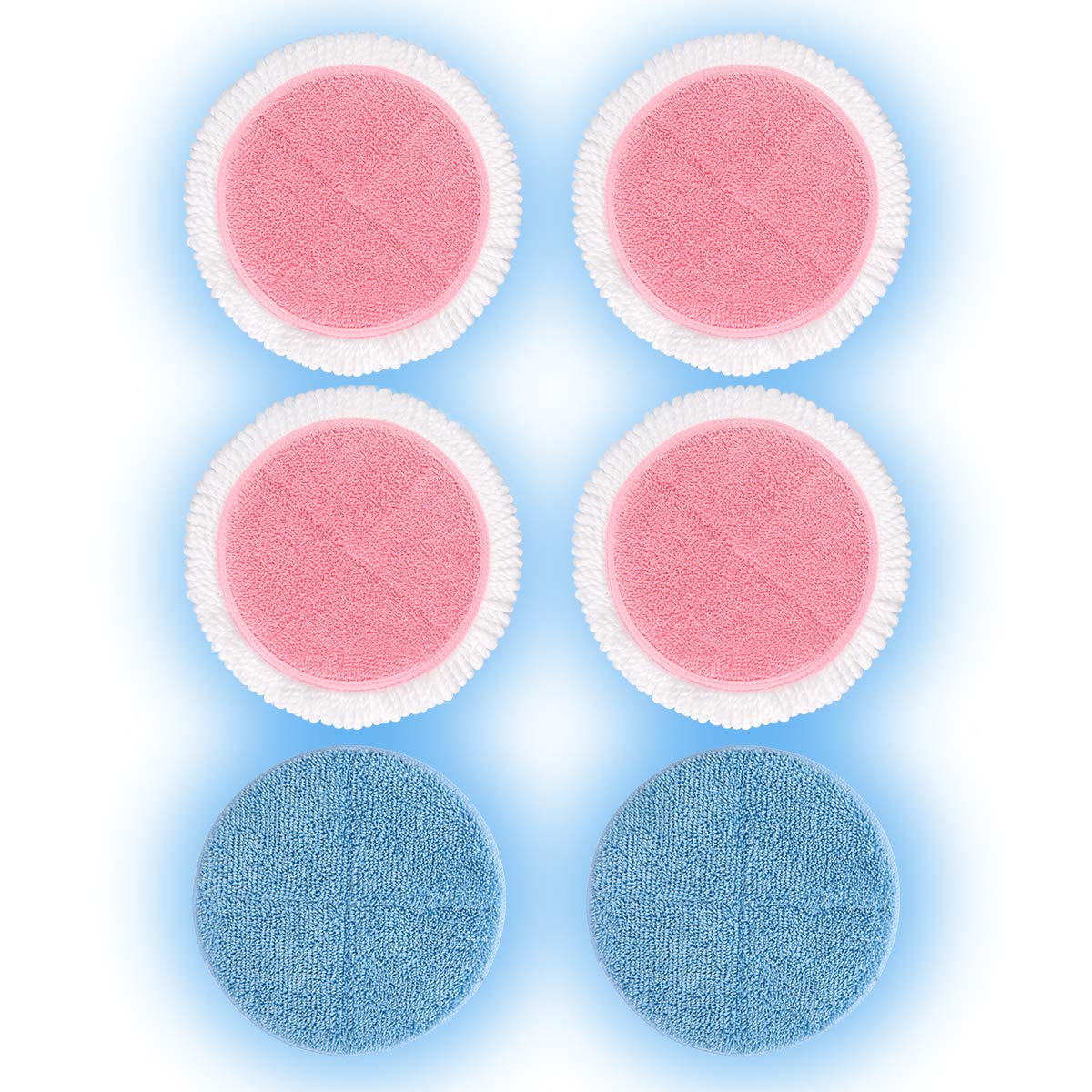 iDOO Pads Replacement for ID-EM001 Electric Mop, Washable and Reusable Microfiber Mop Cloth, 2 Blue Waxing Pads, 4 Pink Cleaning and Mopping Pads