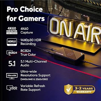 AVerMedia 4K HDMI Capture Card, USB Game Capture Card for Streaming and Recording with True Low Latency on PS5/Pro, Xbox, Switch 2, PC on Twitch, OBS, for Win11, Mac-GC553Pro Live Gamer Ultra S Black
