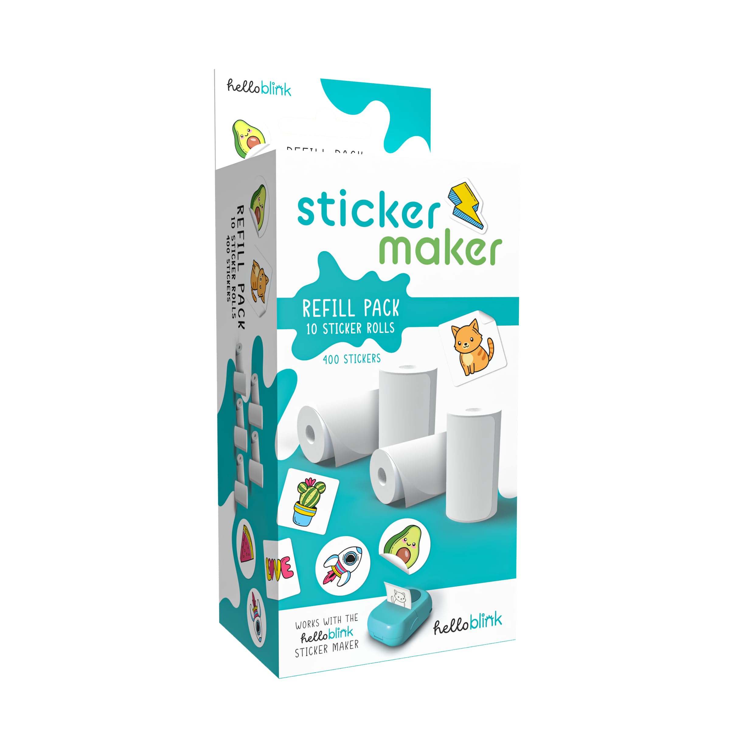 Hello Blink Sticker Maker Nachfüllpack - 10 Rollen - 5 Rund, 5 Quadratisch - Macht 400 benutzerdefinierte Aufkleber - Kompatibel mit Hello Blink Drucker (separat erhältlich) - Spaß für Kinder ab 8